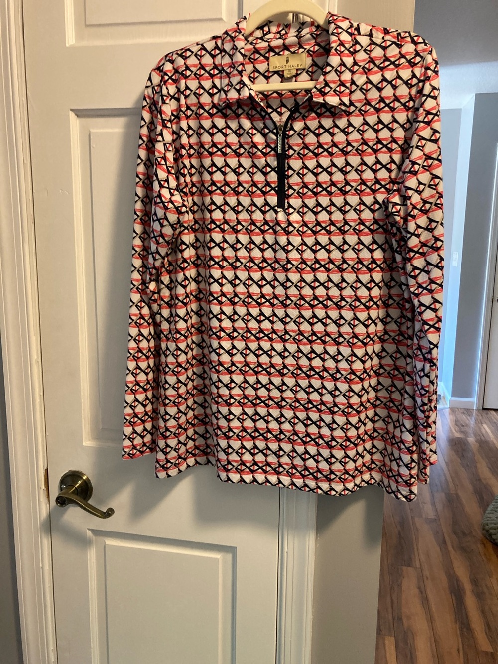 Sport Haley Red and White Geometric Quarter-Zip Pullover Golf Top Size XL
